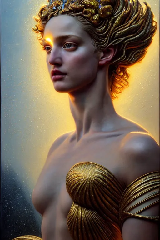 Image similar to hyperrealistic mixed media painting of beautiful greek goddess Venus, full body, stunning 3d render inspired art by P. Craig Russell and Barry Windsor-Smith + perfect facial symmetry + dim volumetric lighting, 8k octane beautifully detailed render, post-processing, extremely hyperdetailed, intricate, epic composition, grim yet sparkling atmosphere, cinematic lighting + masterpiece, trending on artstation, very very detailed, masterpiece, stunning