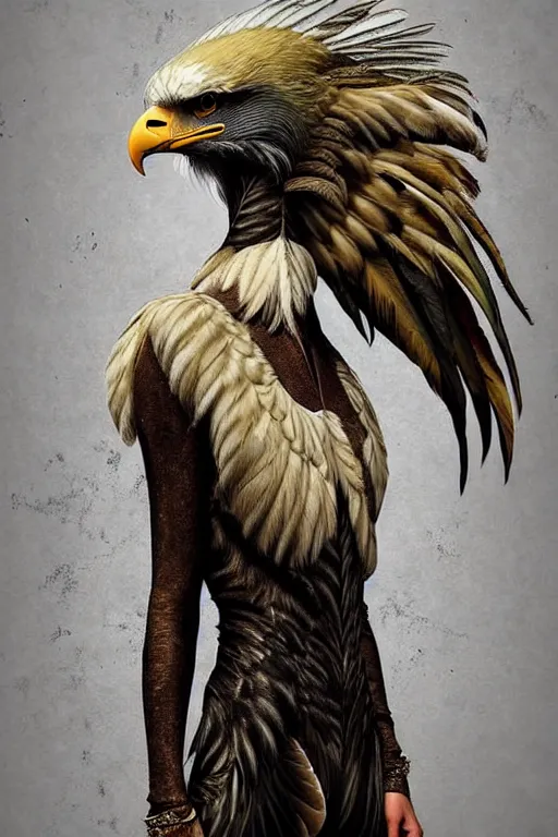 Prompt: epic professional digital art of female human - eagle hybrid animal wearing air force jumpsuit, feathered head, eagle beak, painting, by lisa roet, reyna rochin, iris van herpen, leesha hannigan, artstation, cgsocietywlop, epic, much wow, much detail, gorgeous, detailed, cinematic, masterpiece