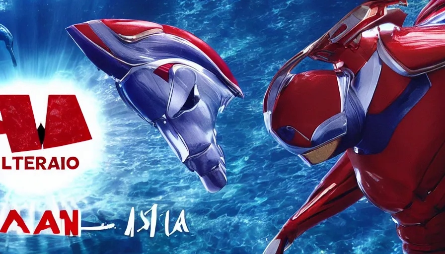 Image similar to film still from the new live - action netflix movie adaptation,'ultraman vs ecco the dolphin'
