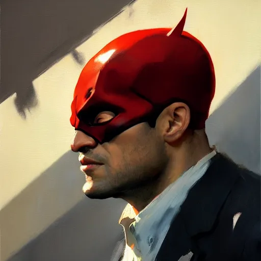 Image similar to greg manchess portrait painting of daredevil, medium shot, asymmetrical, profile picture, organic painting, sunny day, matte painting, bold shapes, hard edges, street art, trending on artstation, by huang guangjian and gil elvgren and sachin teng