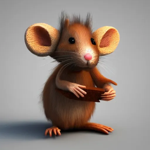 Image similar to fuzzy cute brown rat 3 d render awardwinning