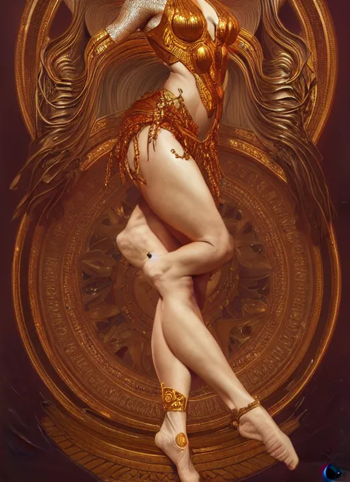 Image similar to strong and powerful goddess dancer of the underworld, shiny, intricate, elegant, highly detailed, ultra definition, digital painting, artstation, vray, concept art, smooth, high speed photography, illustration, art by artgerm and greg rutkowski and alphonse mucha and james jean