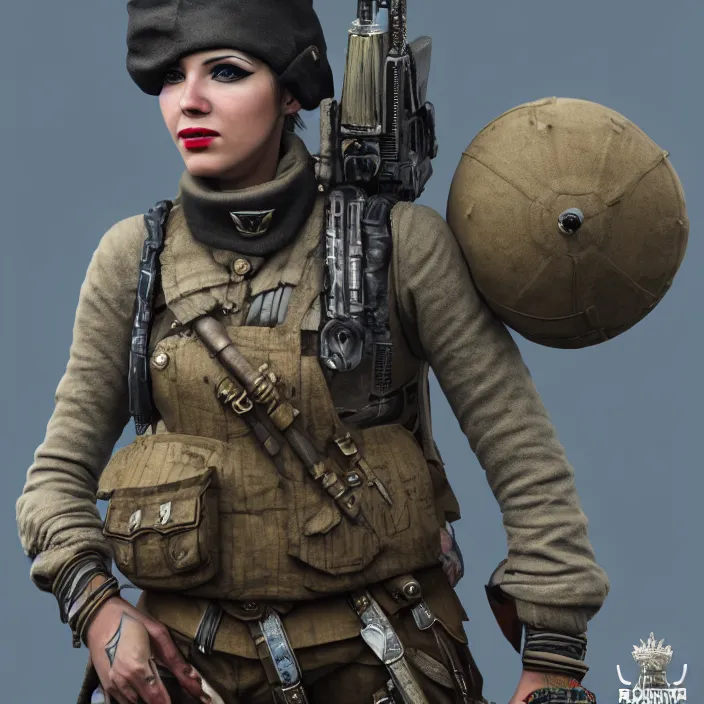 Image similar to photograph of a real-life beautiful stteampunk soldier. Extremely detailed. 8k