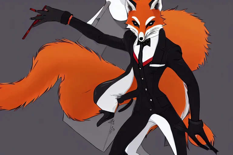 Image similar to a furry tan male fox on a persona 5 : royal ( by atlus ) video game splash screen, a furry male sandcolored tan fox fursona ( has hair ), persona 5 phantom thief style