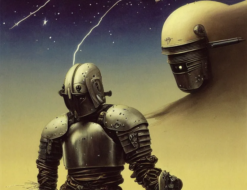 Image similar to a detailed portrait painting of a lone bounty hunter in combat armour and visor. cinematic sci-fi poster. Flight suit and wires, accurate anatomy. Samurai influence, knight influence. fencing armour. portrait symmetrical and science fiction theme with lightning, aurora lighting. clouds and stars. Futurism by moebius beksinski carl spitzweg moebius and tuomas korpi. baroque elements. baroque element. intricate artwork by caravaggio. Oil painting. Trending on artstation. 8k