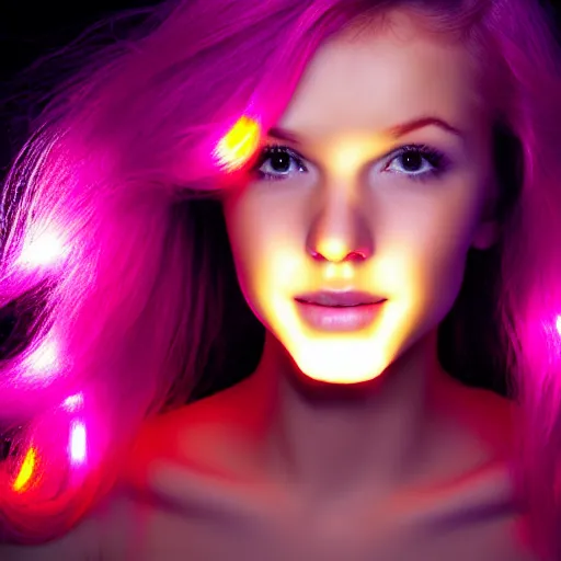 Image similar to cute woman with glowing hair