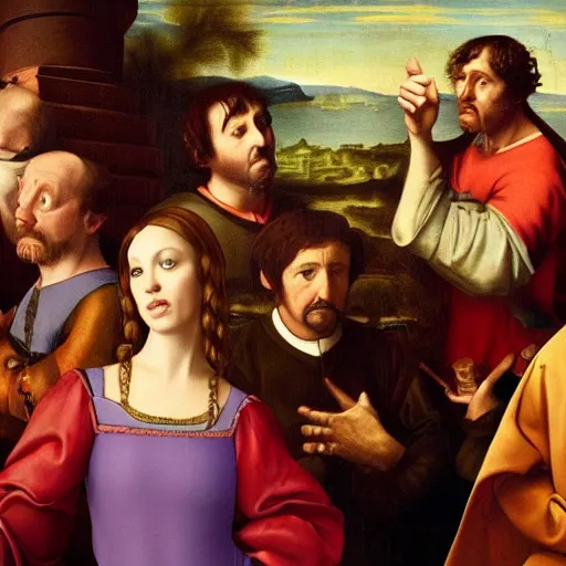 Prompt: the cast from the office in renaissance painting