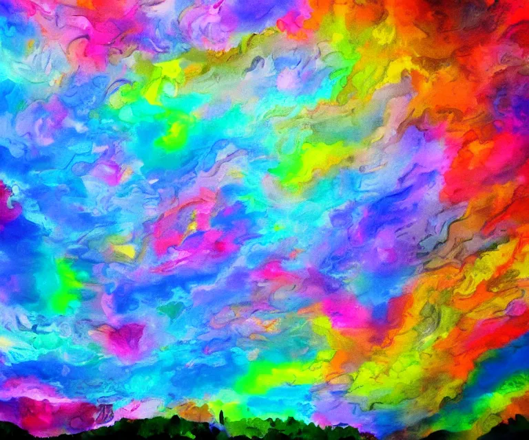 Prompt: heart clouds, water painting, colorful