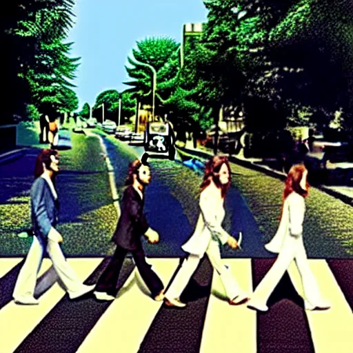 Image similar to The cover of Abbey Road in the style of Tim Burton, HD, Hyper realistic, intricate detail