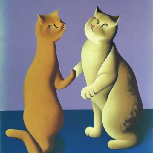 Prompt: cats dancing by René Magritte