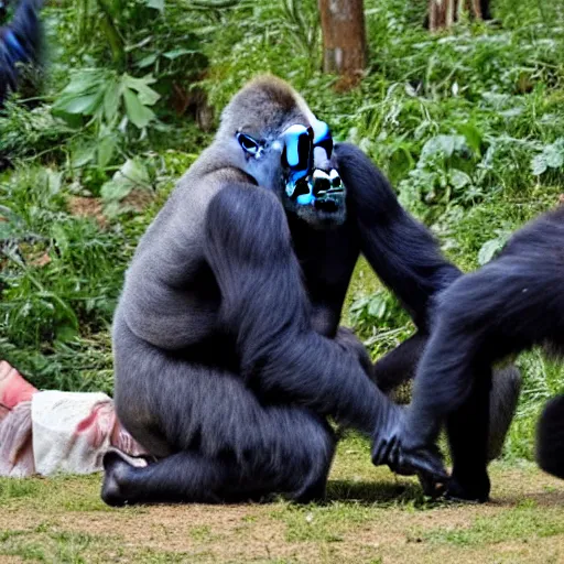 Prompt: a silverback gorilla beating up a church nun