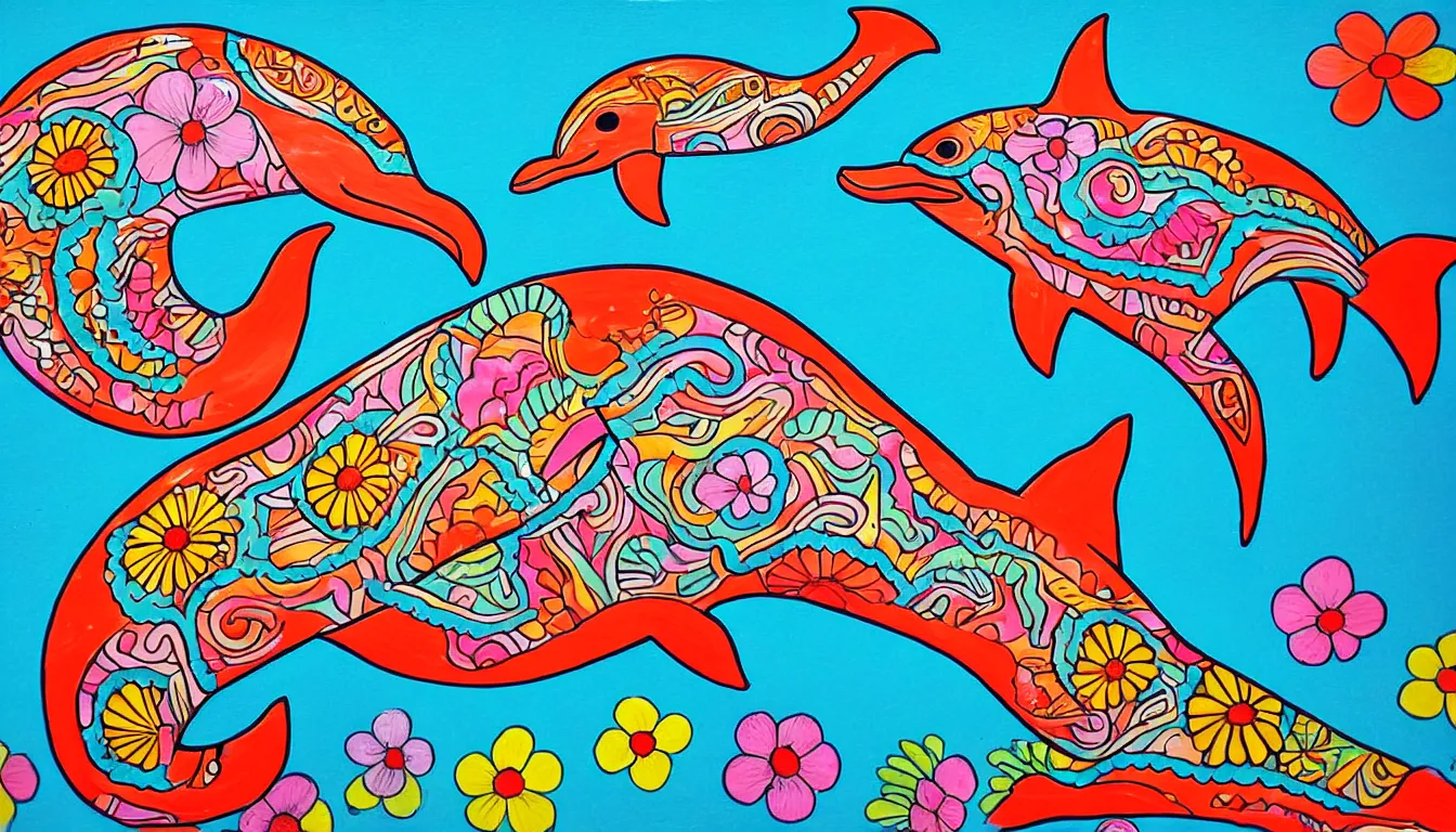 Image similar to a dolphin in the style of mexican folk art