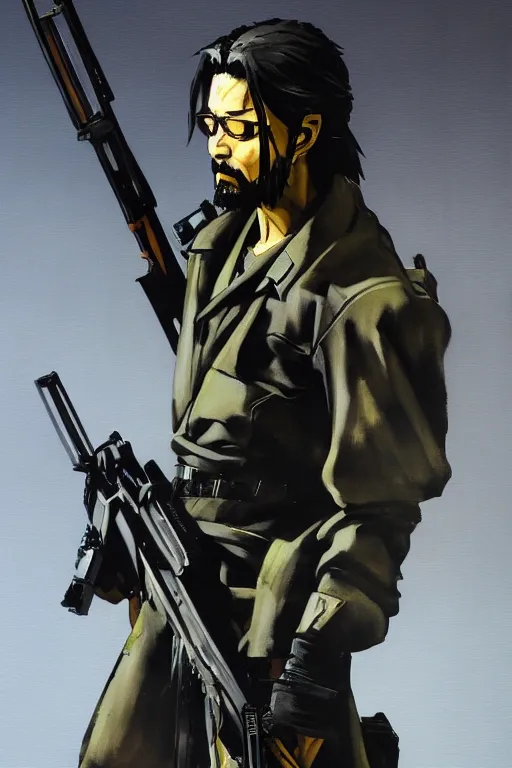 Prompt: yoji shinkawa painting of a stylish sniper jesus. 8 k