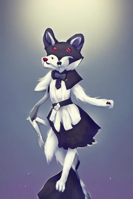 Image similar to anthropomorphic wolf fursona wearing a maid outfit, backlighting, furry art, trending on artstation, digital art, trending on furaffinity