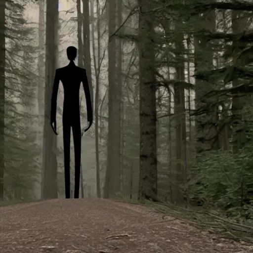 Image similar to slenderman walking with a women throw forest ultrarealistic 8k