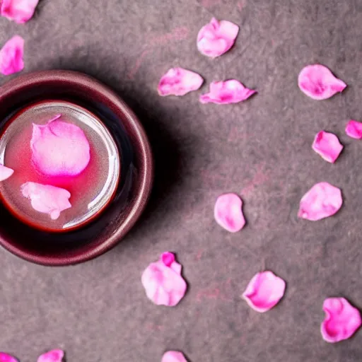 Image similar to water paint top view of a cup of sakura petals pink tea