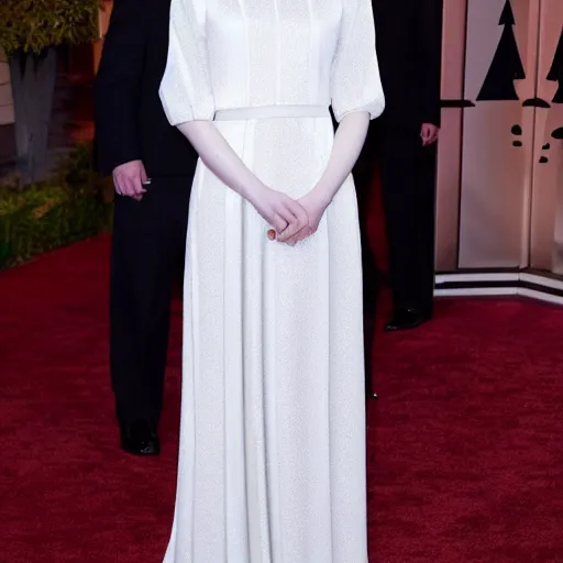 Prompt: A full body shot of Emma Stone wearing a nun dress , royality, high quality, fully detailed, 4k, in focus, detailed eyes