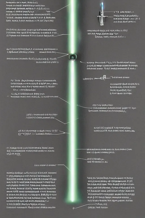 Image similar to detailed schematic of a lightsaber found in an old jedi book.