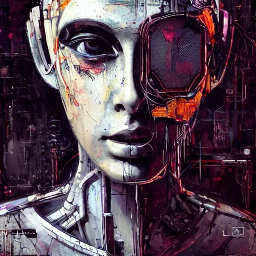 Prompt: human 3 d by pantokrator, beautiful woman head made of mech mask rendered in unreal engine, cyberpunk, dark, scifi, painted by david burliuk | bernard buffet | carne griffiths | stanislaw lem