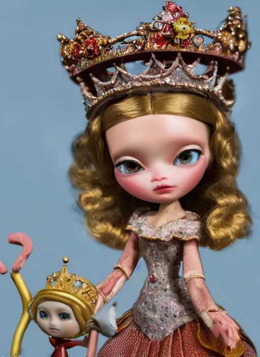 Image similar to closeup profile portrait of tin toy fairytale princess wearing a crown, depth of field, zeiss lens, detailed, symmetrical, centered, fashion photoshoot, by nicoletta ceccoli, mark ryden, lostfish, breathtaking, 8 k resolution, extremely detailed, beautiful, establishing shot, artistic, hyperrealistic, octane render