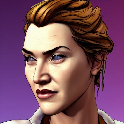 Image similar to kate winslet portrait, borderlands, tales from the borderlands, the wolf among us, comic, cinematic lighting, studio quality, 8 k