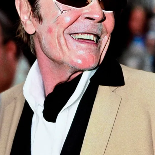 Image similar to Jack Nicholson is playing David Bowie in the new biographical movie, face makeup, grin