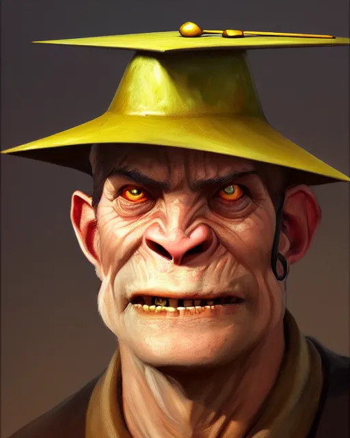 Image similar to medium - shot oil portrait of an orc in a graduation hat, artstation, highly detailed digital painting, smooth, global illumination, fantasy art by greg rutkowsky, karl spitzweg, leyendecker