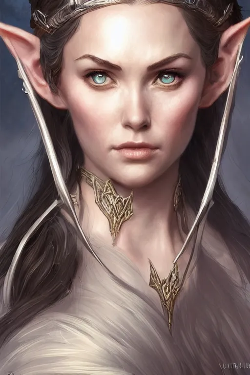 Prompt: elven woman with bow on back, highly detailed, d & d, fantasy, portrait, highly detailed, headshot, digital painting, trending on artstation, concept art, sharp focus, illustration, art by artgerm and greg rutkowski and magali villeneuve