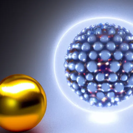 Image similar to a ball of gold nanoparticles, illuminated by a red laser beam