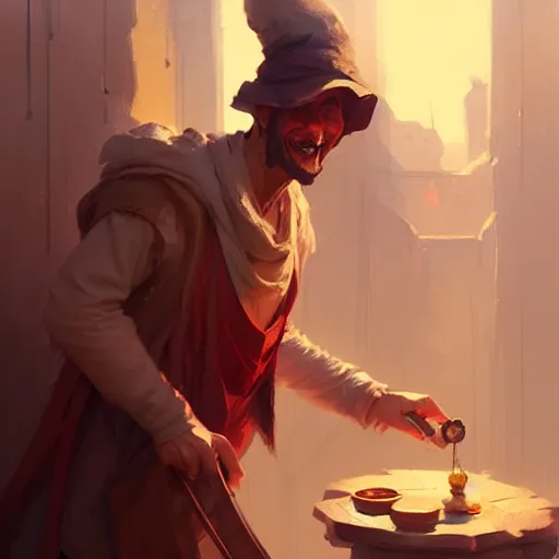 Image similar to a happy merchant by greg rutkowski, artstation, by artgerm, by wlop