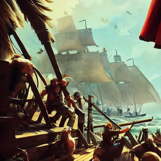 Prompt: close up of biggest pirate battle ever, realistic shaded, fine details, realistic shaded lighting poster by greg rutkowski