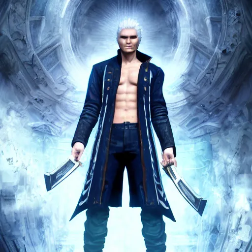 Vergil from devil may cry 5 in an anime art style