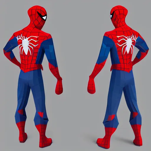 Image similar to low poly spider - man with a low poly hat