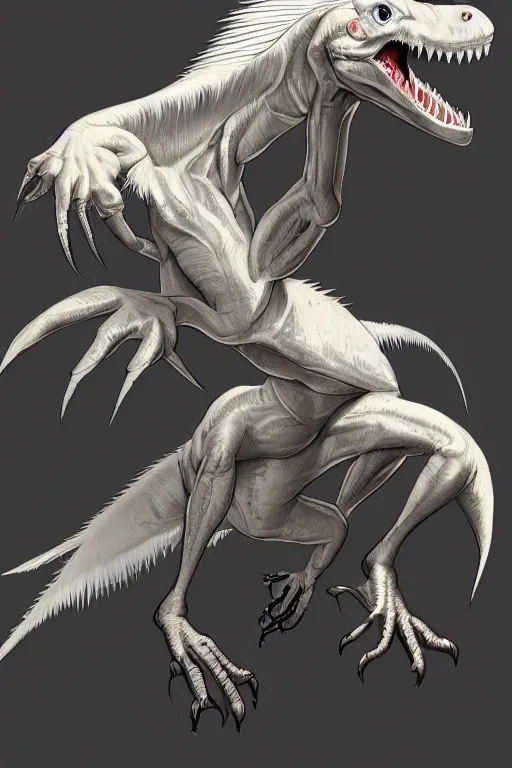 Image similar to an albino velociraptor, highly detailed, digital art, sharp focus, trending on art station, anime art style