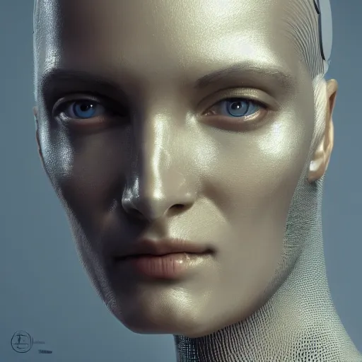 Prompt: centered portrait of a robot, sci fi character concept, science fiction, futuristic, medium shot, symmetrical face, elegant pose, illustration, slender, cinematic lighting, hyperdetailed, cgsociety, 8k, high resolution, single face, insanely detailed and intricate, octane render, golden ratio, vfx, postprocessing,