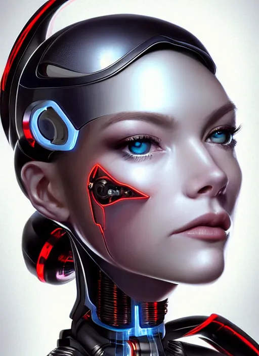 Image similar to portrait of a cyborg woman who turns her head to the ((((((right))))) left+150 (((((up))))) (((((down))))) by Artgerm,eyes closed , biomechanical, hyper detailled, trending on artstation