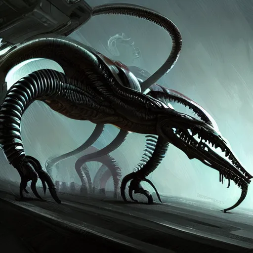 Image similar to small xenomorph, intricate, elegant, volumetric lighting, scenery, digital painting, highly detailed, artstation, sharp focus, illustration, concept art, luis rollo, mario feng, john berkey