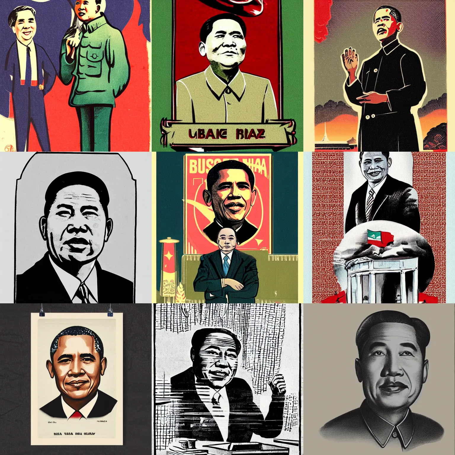 Prompt: vintage illustration of Barack Obama dressed like Chairman Mao, 4k