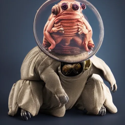 Prompt: tardigrade dressed as a princess, studio photography, black background, 4 k