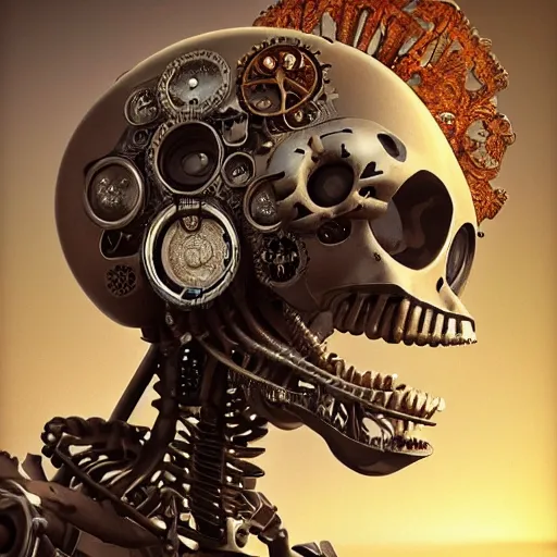 steampunk skeletal robot, 3 d model, unreal engine, Stable Diffusion