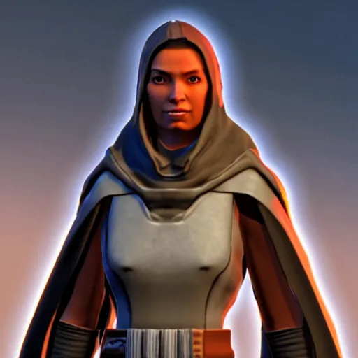 Image similar to 3 d render of a jedi knight from the old republic era rendered by unreal engine 5