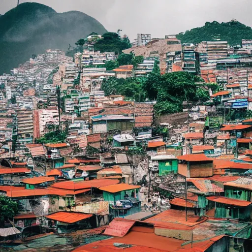 Prompt: photo of rio de janeiro favela being invaded by armed aliens,barraco, samba, churrasco, photorealistic, warm colors, tranquil, peace, happy rocinha