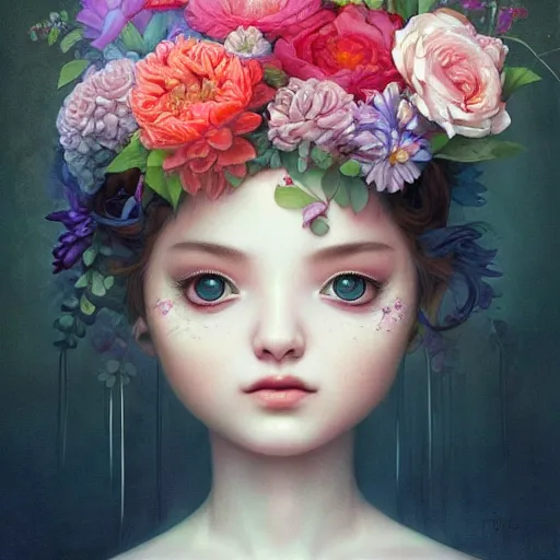 Prompt: a bouquet of petals, vivid, detailed painting, by Ross Tran, Mark Ryden, WLOP, artgerm and James Jean, masterpiece, award winning painting