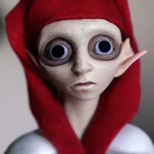 Image similar to An elf with an ashen complexion, large red eyes without irises. .