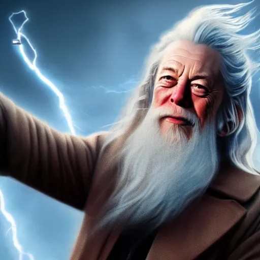 Image similar to Elon Musk as the powerful wizard Gandalf, lightning, fire, 4k, artstation, cgsociety, award-winning, masterpiece, stunning, beautiful, glorious, powerful, fantasy art