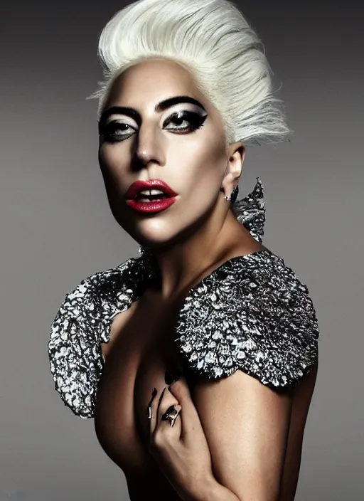 Prompt: lady gaga photoshoot by nick knight editorial studio lighting Highly realistic. High resolution. Highly detailed. Dramatic. 8k 4k