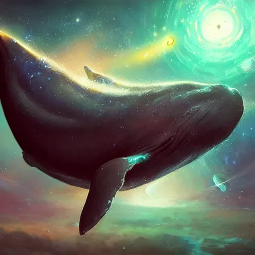 Prompt: space magical whale with multiple eyes, eyes!, eyes!, galaxy whale, epic fantasy style art, galaxy theme, eyes!, eyes!, eyes!, eyes, by Greg Rutkowski, hearthstone style art, 99% artistic