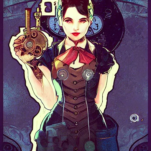 Prompt: lofi bioshock steampunk portrait, Pixar style, art by Artgerm and Greg Rutkowski and Alphonse Mucha.