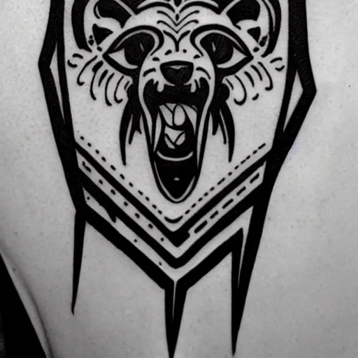 Image similar to tattoo design, stencil, bear, claws below bear