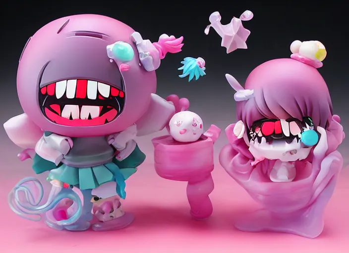 Prompt: realistic vaporwave airbrush painting of grotesque kawaii madballs touhou nendoroid anime figurine wax sculptures by beeple, yukkuri shiteitte ne